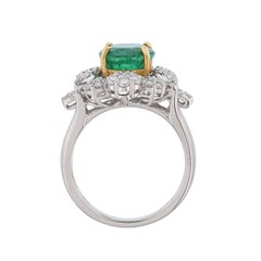 18K White Yellow Gold Oval Emerald Diamond Ring