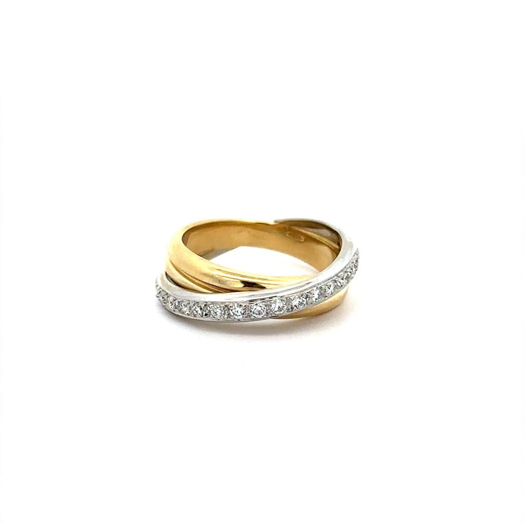 18k White Yellow Gold Pave Diamond Polished Stack Look Crossover Wide Band Ring For Sale 1