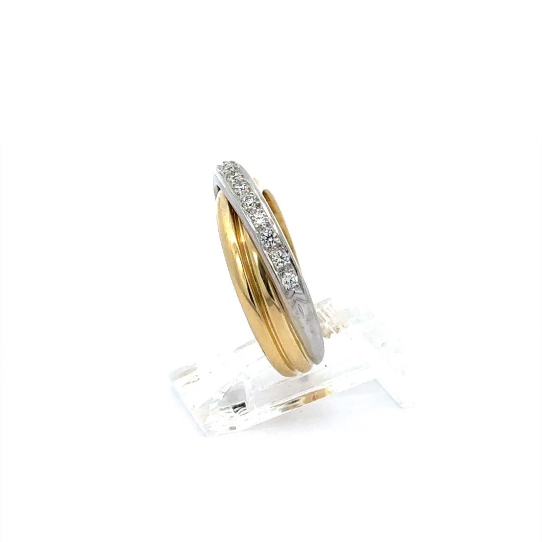 18k White Yellow Gold Pave Diamond Polished Stack Look Crossover Wide Band Ring For Sale 2
