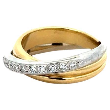 18 Karat Weiß- und Gelbgold Pave-Diamant polierter Stack Look Crossover breiter Bandring