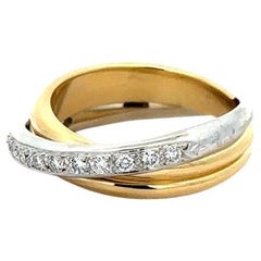 18k White Yellow Gold Pave Diamond Polished Stack Look Crossover Wide Band Ring