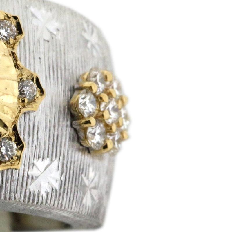 18K White & Yellow Gold Retro Style Sapphire Diamond Ring in Florentine Finish 4