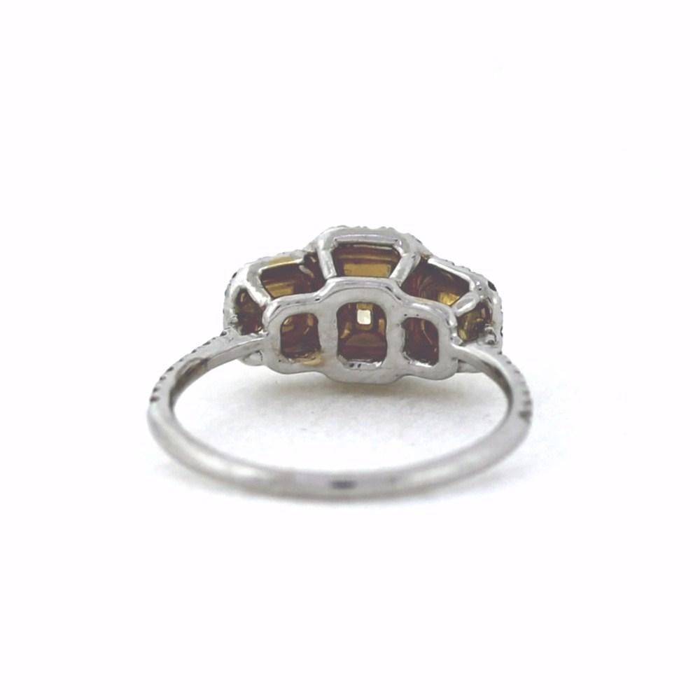 Radiant Cut 18K White & Yellow Gold Ring with Fancy Yellow Radiant Diamonds For Sale