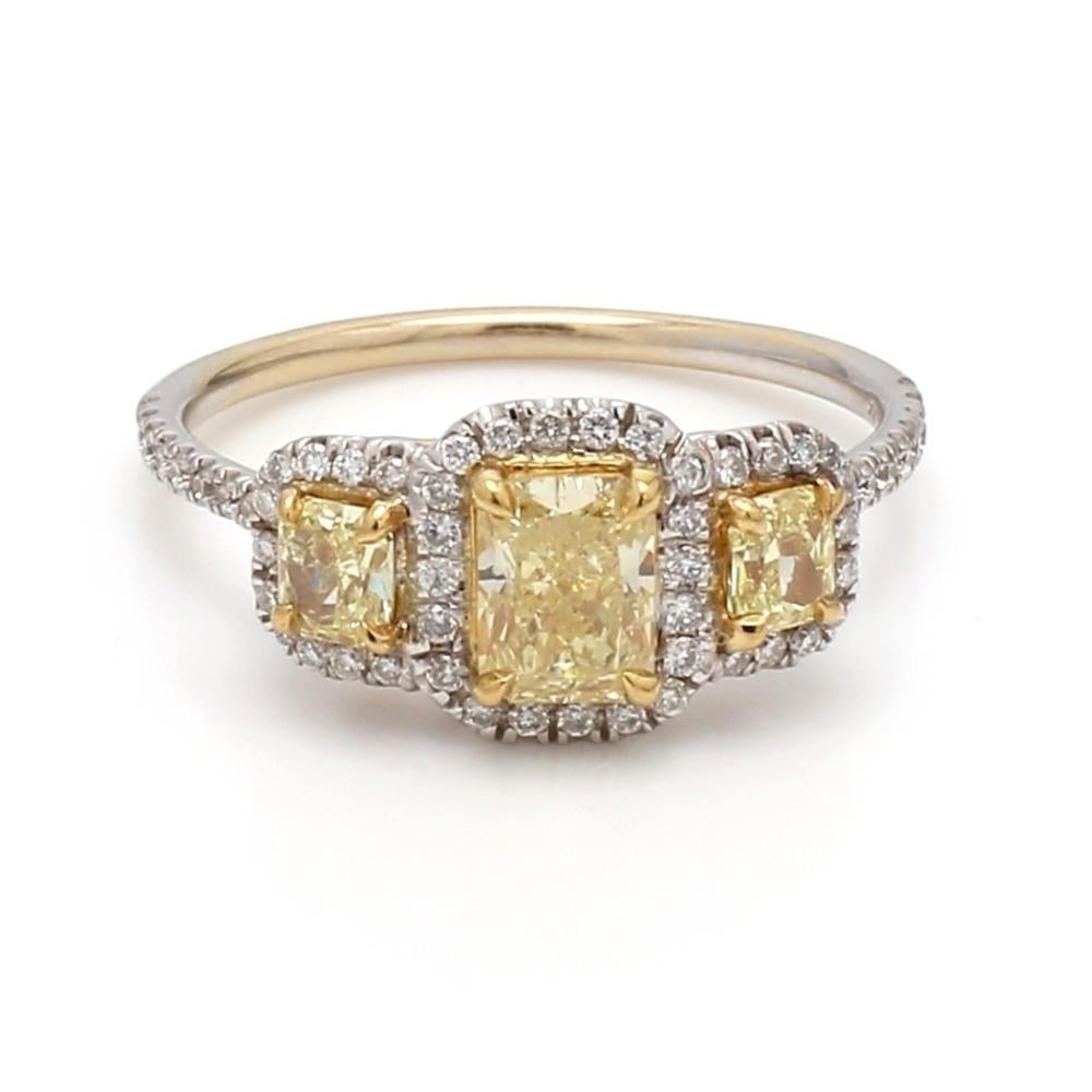 18K White & Yellow Gold Ring with Fancy Yellow Radiant Diamonds In Good Condition For Sale In Scottsdale, AZ