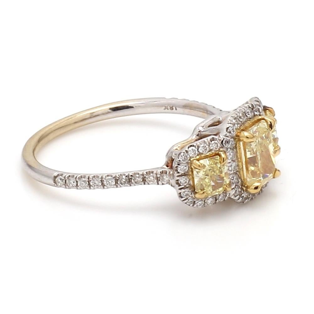 Women's 18K White & Yellow Gold Ring with Fancy Yellow Radiant Diamonds For Sale
