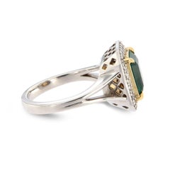 GIA Certified 4.08 Carat Green Square Emerald 18K White & Yellow Gold Halo Ring