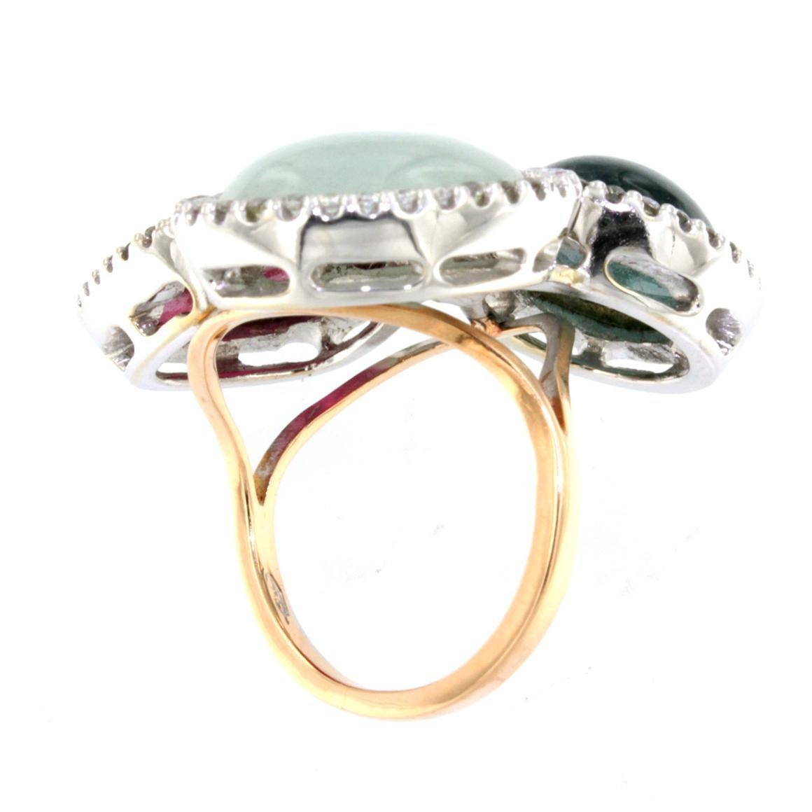 Bague Cocktai en or blanc et jaune 18 carats, aigue-marine, tourmaline laiteuse et diamants blancs Neuf - En vente à GALLARATE, IT