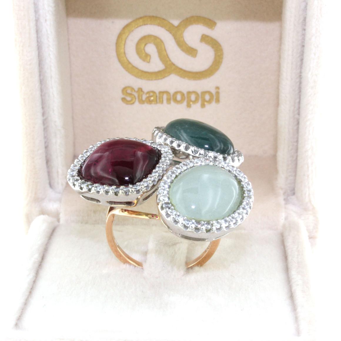 Bague Cocktai en or blanc et jaune 18 carats, aigue-marine, tourmaline laiteuse et diamants blancs en vente 2