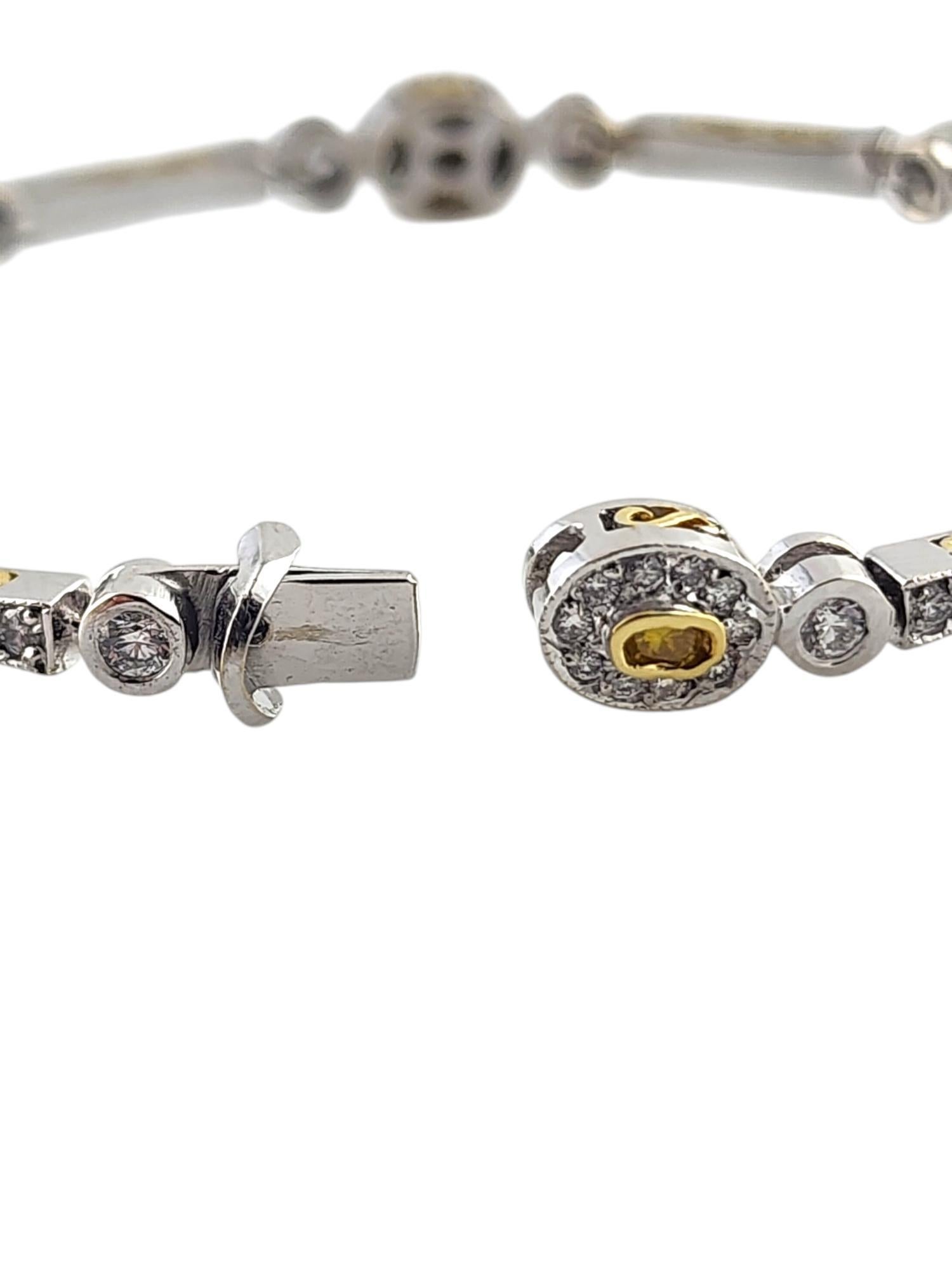 18K White & Yellow Gold Yellow White Diamond Halo Style Link Bracelet #19023 In Good Condition For Sale In Washington Depot, CT