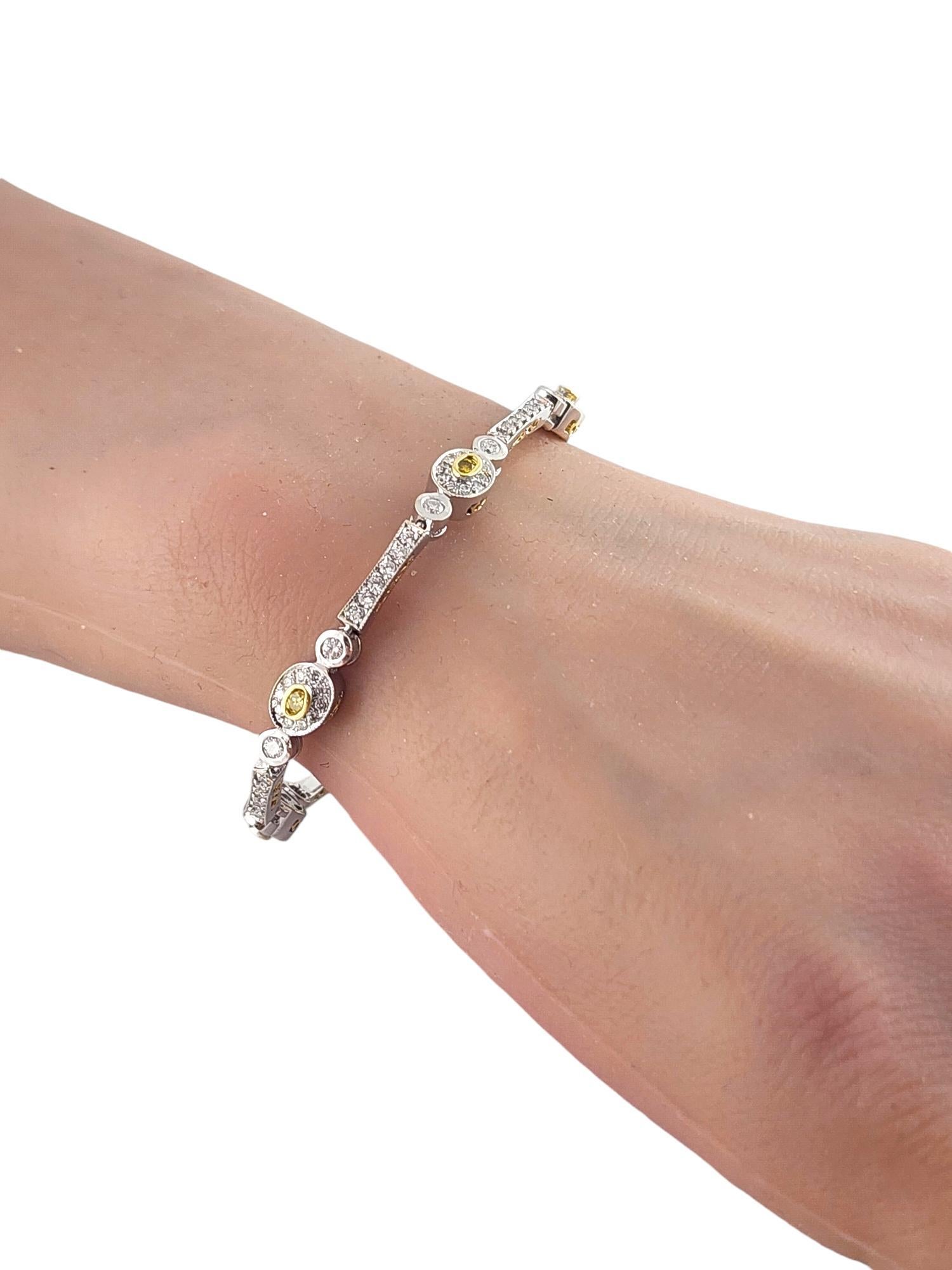 18K White & Yellow Gold Yellow White Diamond Halo Style Link Bracelet #19023 For Sale 1