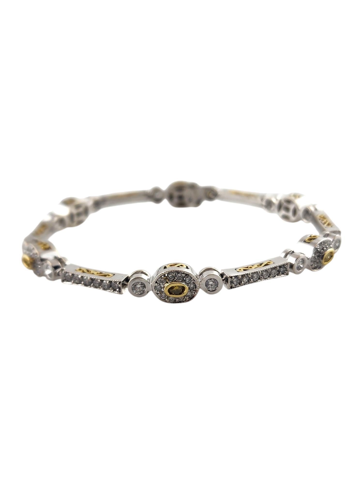 18K White & Yellow Gold Yellow White Diamond Halo Style Link Bracelet #19023