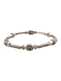 Vintage 18K White & Yellow Gold Yellow White Diamond Halo Style Link Bracelet #19023