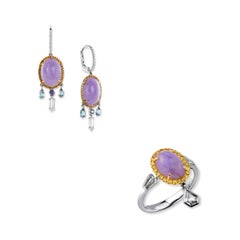 18K White/Yellow/Rose Gold, Diamonds, Sapphires, Jades, Set 'Earrings and Ring'