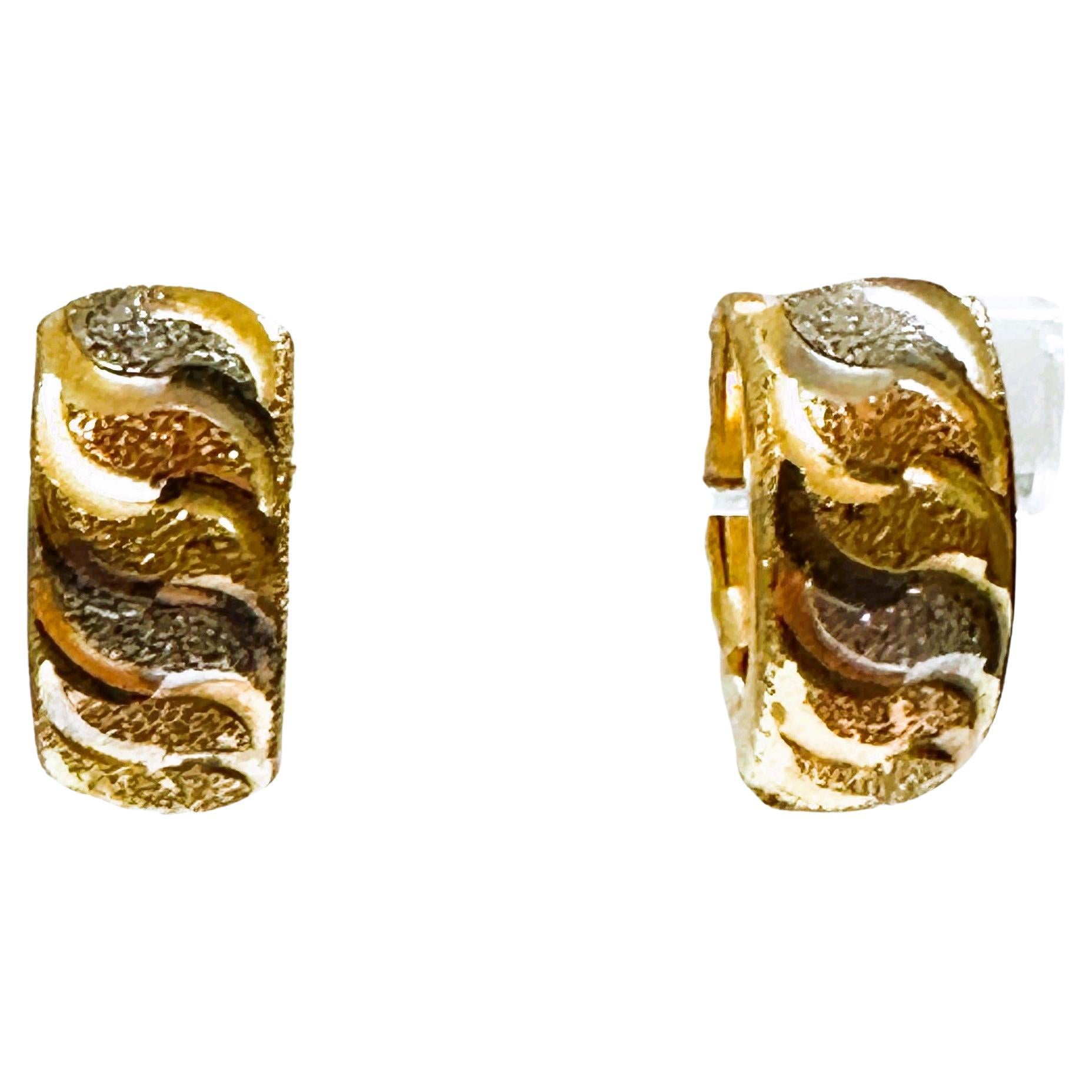 18K White, Yellow & Rose Gold Huggie Earrings 2.39 Grams - Stamped For Sale