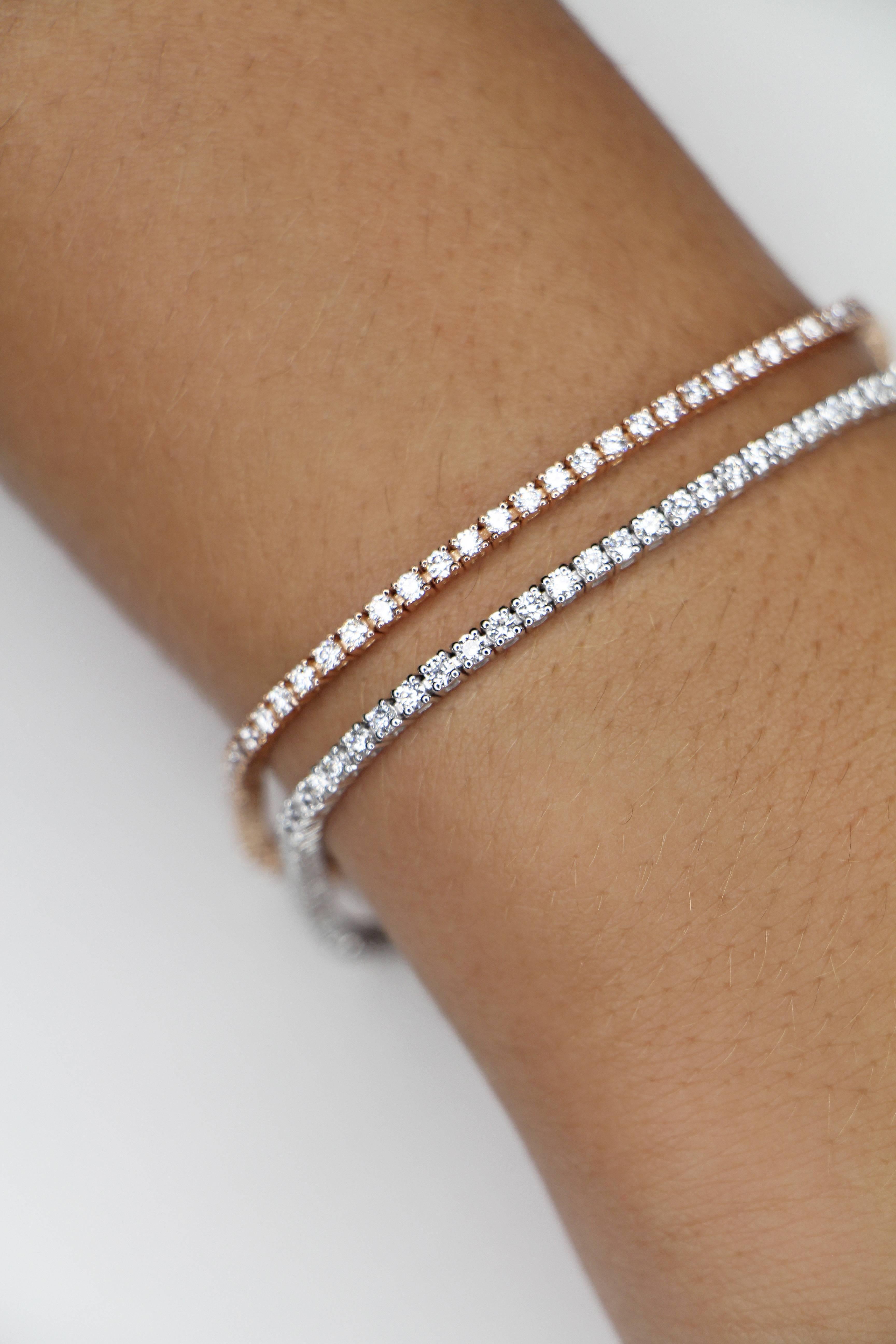 An amazing Diamond Tennis Bracelet is made with 80 Round-Cut Diamonds weighing 1,60 carats.
The Diamonds are GVS qualities.
The Lenght of the bracelet is 18 cm (7 In).
The Bracelet is 18K White Gold.
Also available in 18K Rose Gold and 18K Yellow