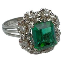 Vintage 18k Whitegold ring Turmalin and diamonds 