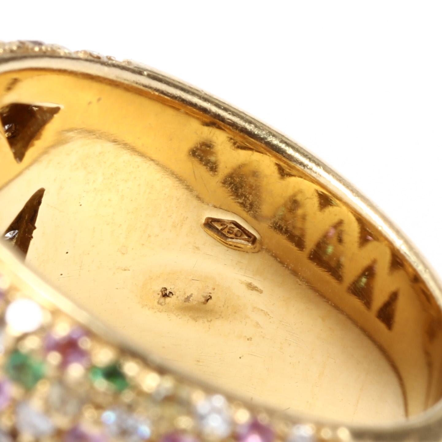 da uomo o donna Anello a fascia larga 18 carati con pavé di diamanti, zaffiri rosa, granati tsavorite e altro ancora in vendita