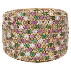 18K Wide Pave Diamond, Pink Sapphire, Tsavorite Garnet & More Band Ring