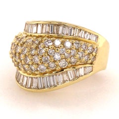 18 Karat Wide Round and Baguette Diamond Band Yellow Gold