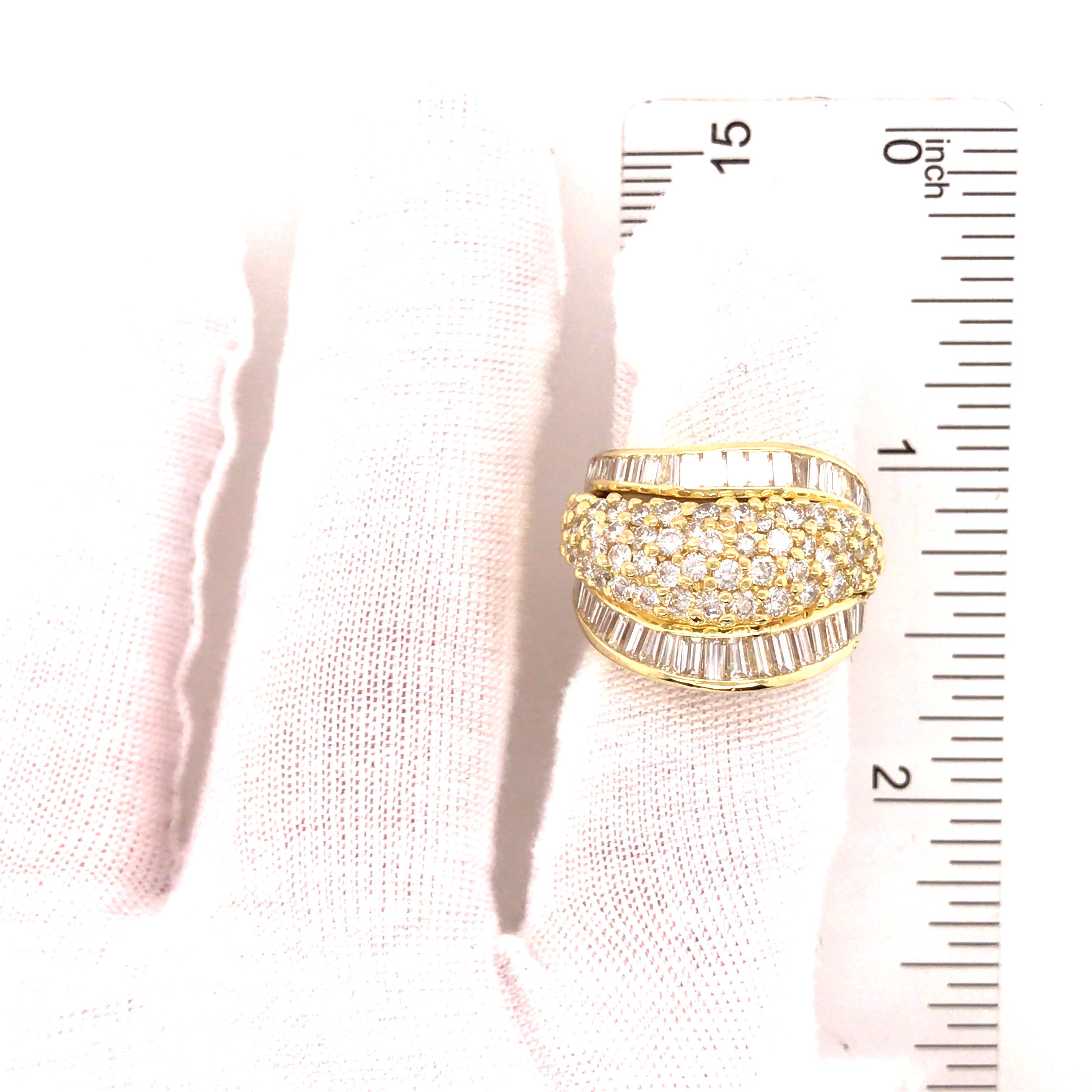 18 Karat Wide Round and Baguette Diamond Band Yellow Gold For Sale 2