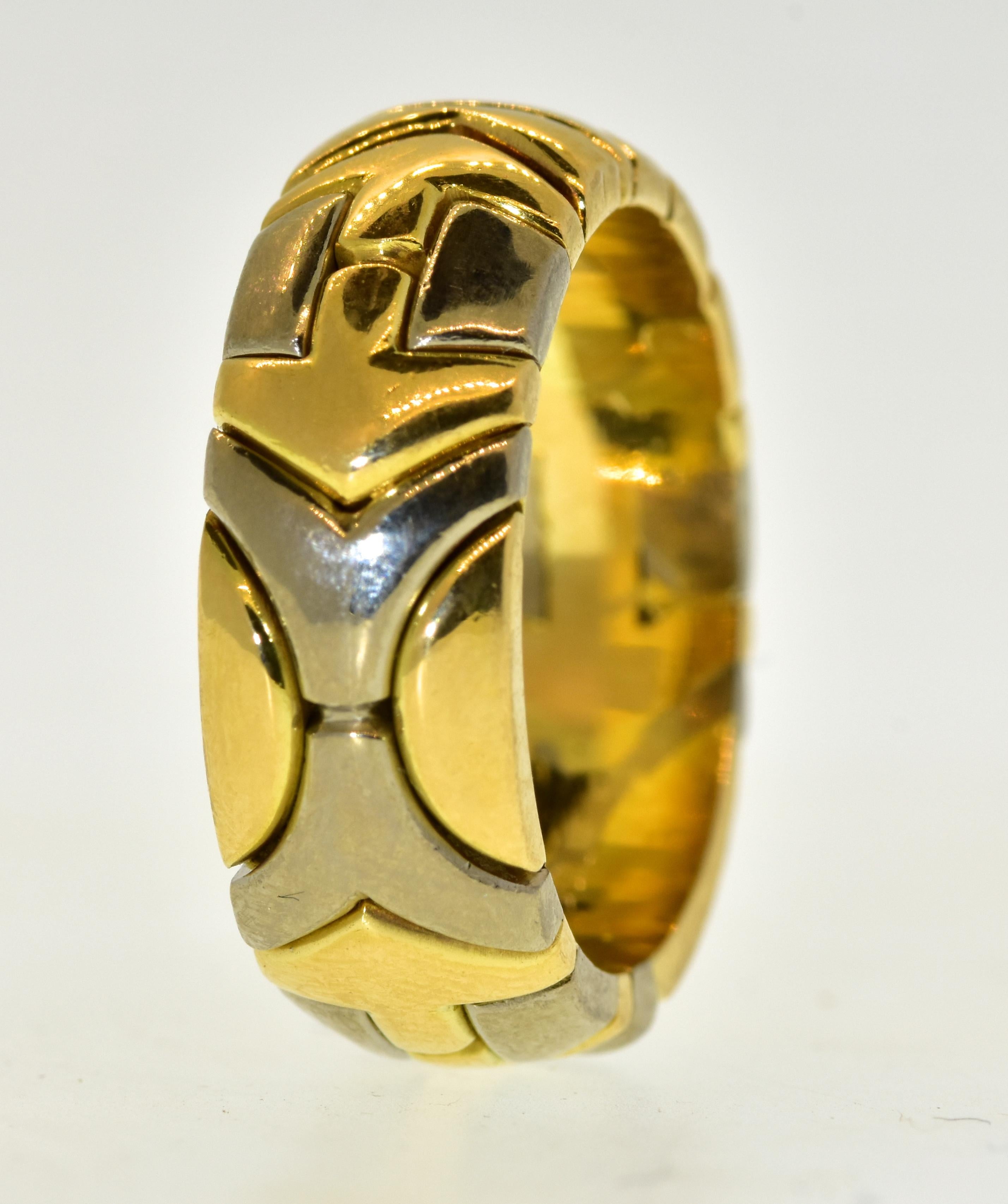 18 Karat Wide Yellow and White Gold Contemporary Band In Excellent Condition In Aspen, CO