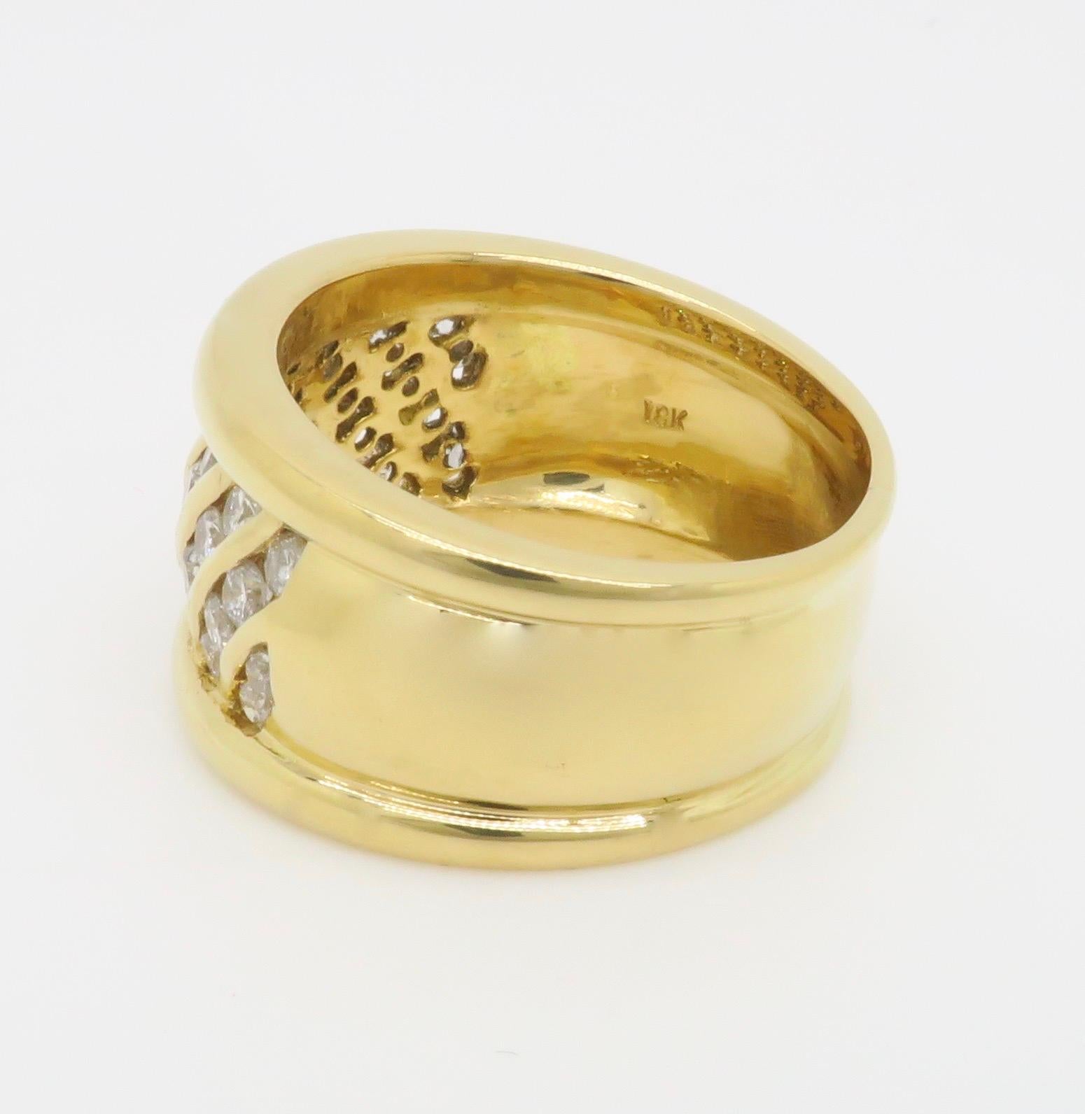 18k Wide Yellow Gold Diamond Band Cocktail Ring For Sale 5