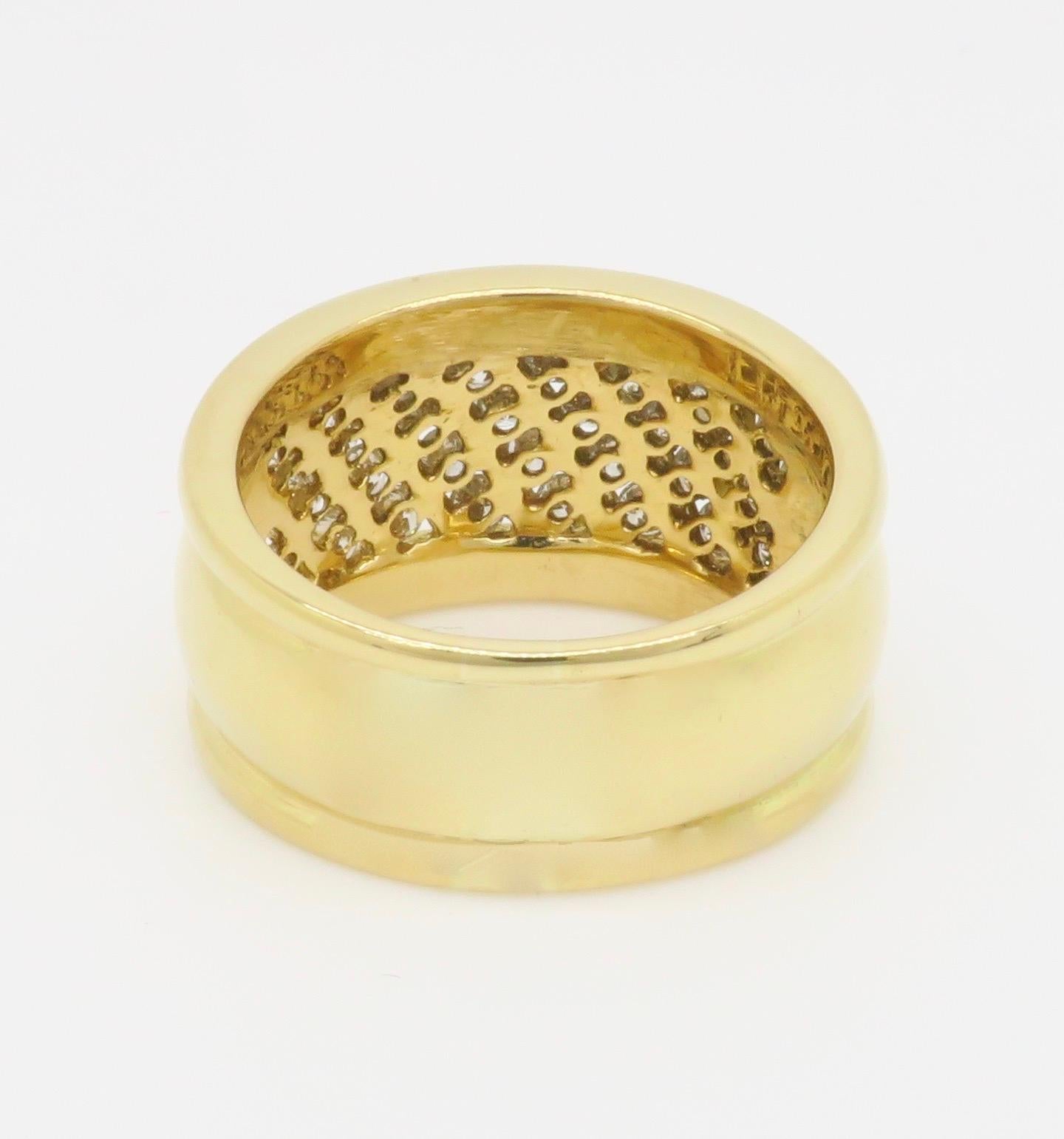 18k Wide Yellow Gold Diamond Band Cocktail Ring For Sale 6