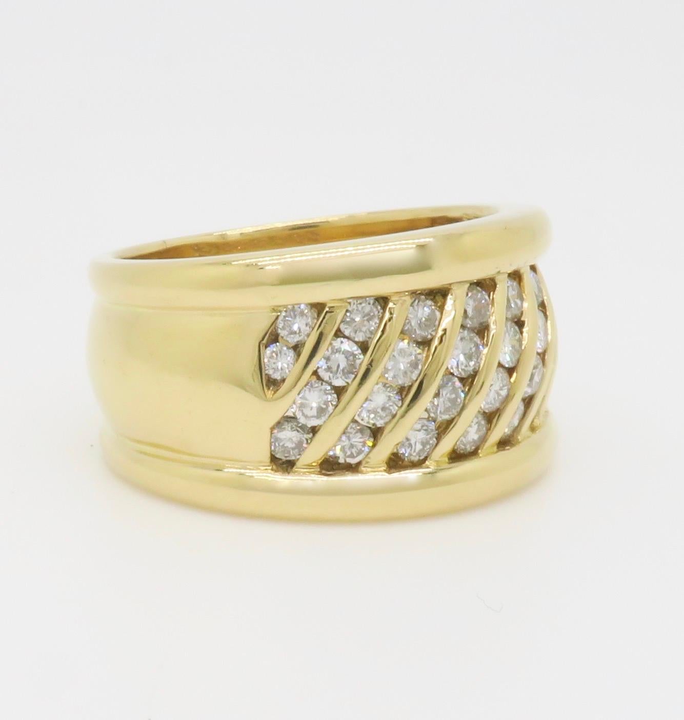 18k Wide Yellow Gold Diamond Band Cocktail Ring For Sale 7