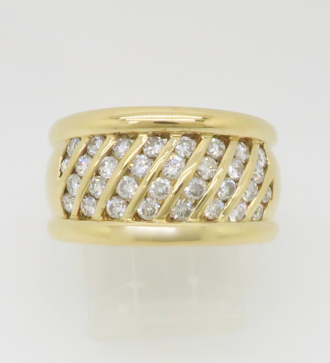 18k Wide Yellow Gold Diamond Band Cocktail Ring For Sale 8