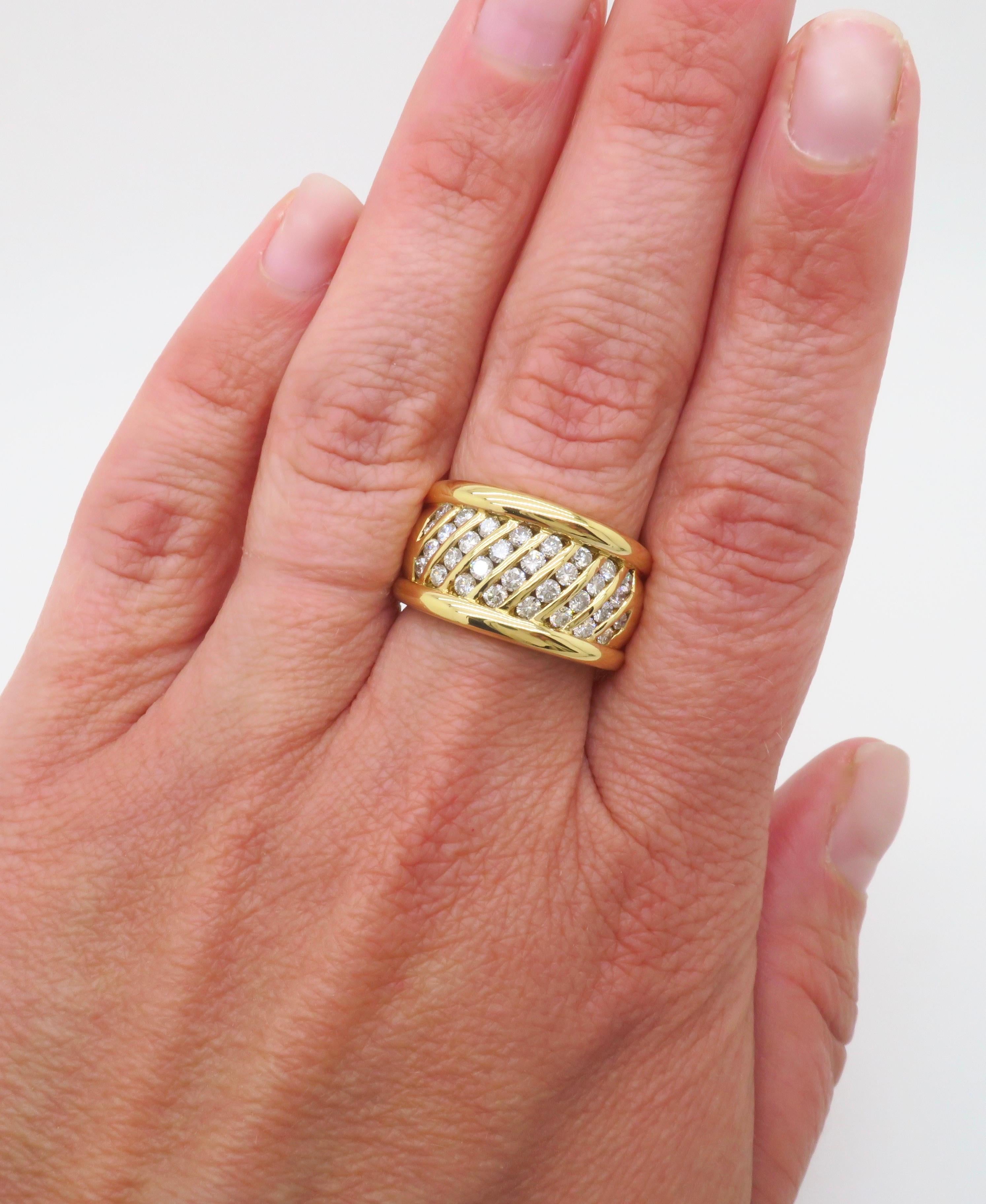 18k Wide Yellow Gold Diamond Band Cocktail Ring For Sale 10