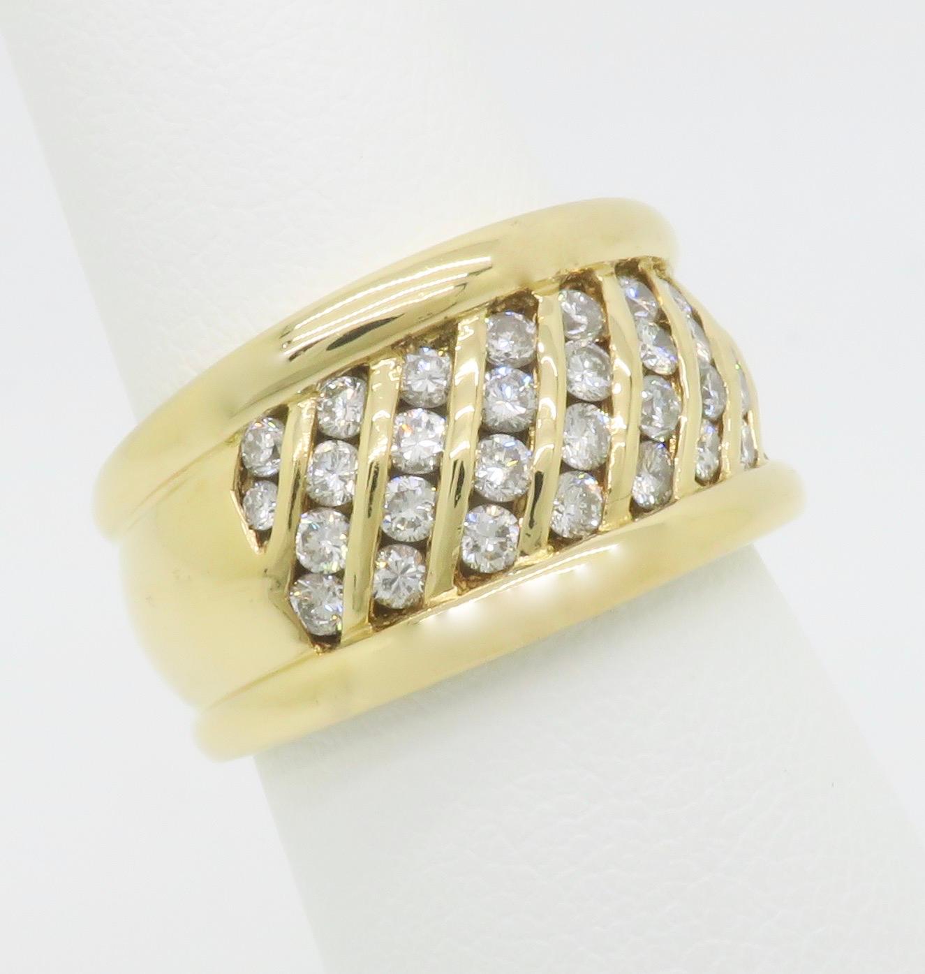 18k Wide Yellow Gold Diamond Band Cocktail Ring In Excellent Condition For Sale In Webster, NY