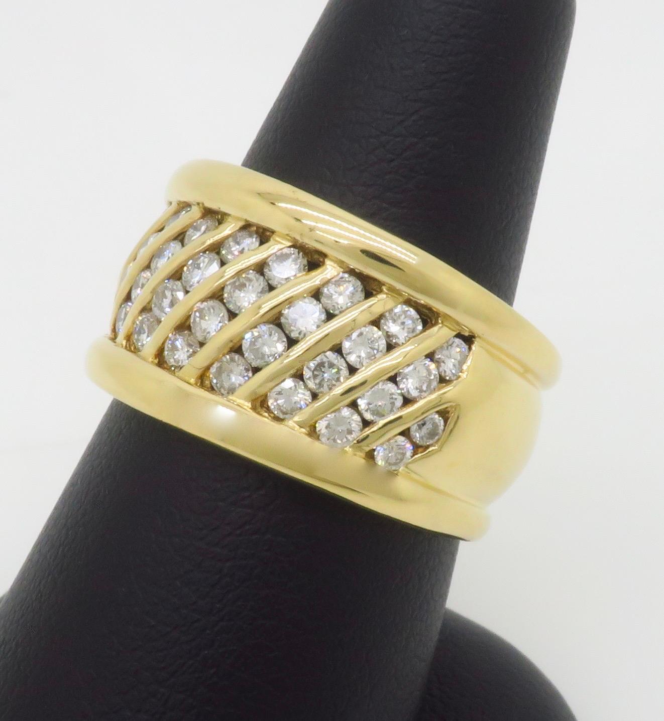 18k Wide Yellow Gold Diamond Band Cocktail Ring For Sale 1