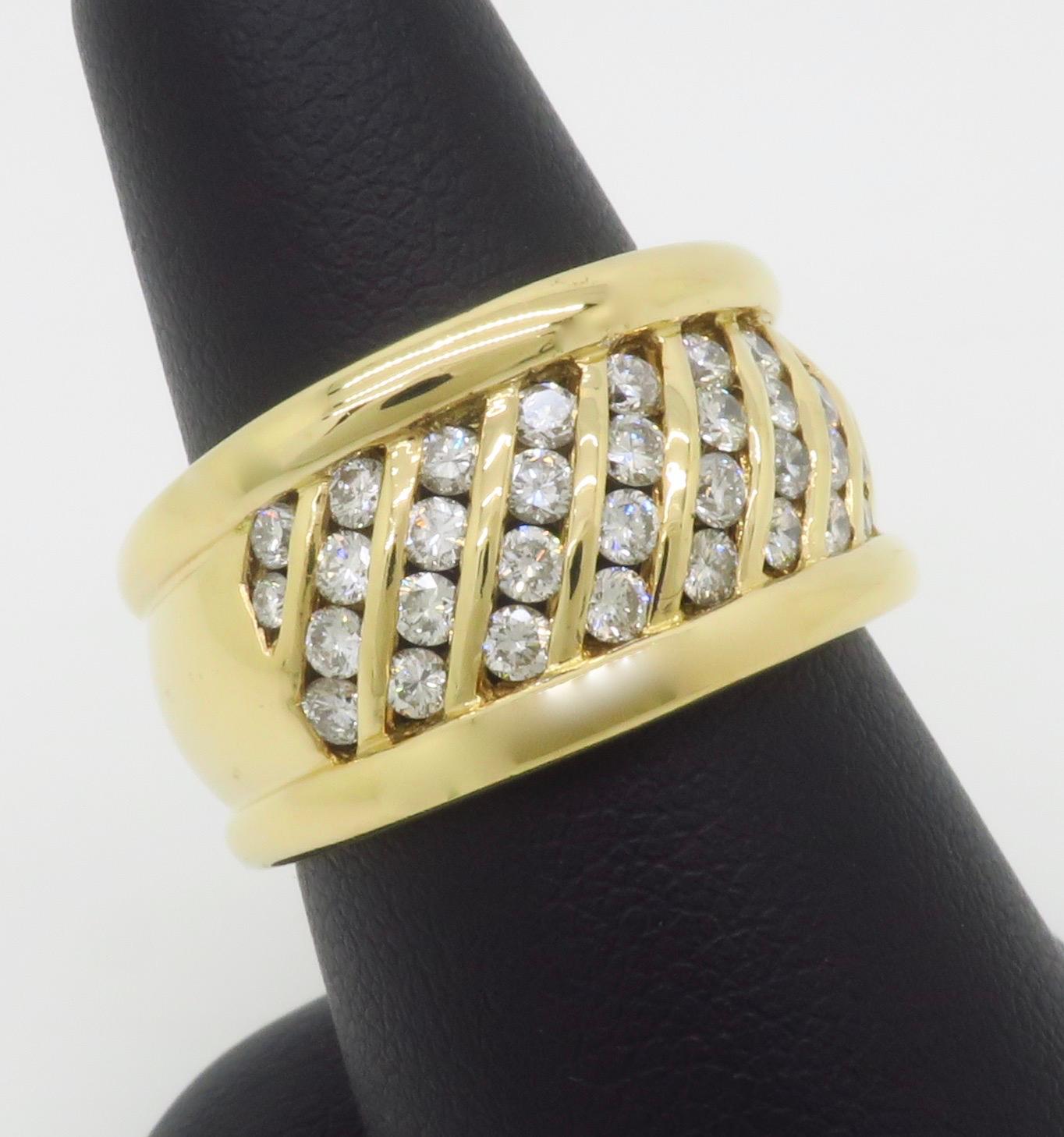 18k Wide Yellow Gold Diamond Band Cocktail Ring For Sale 2