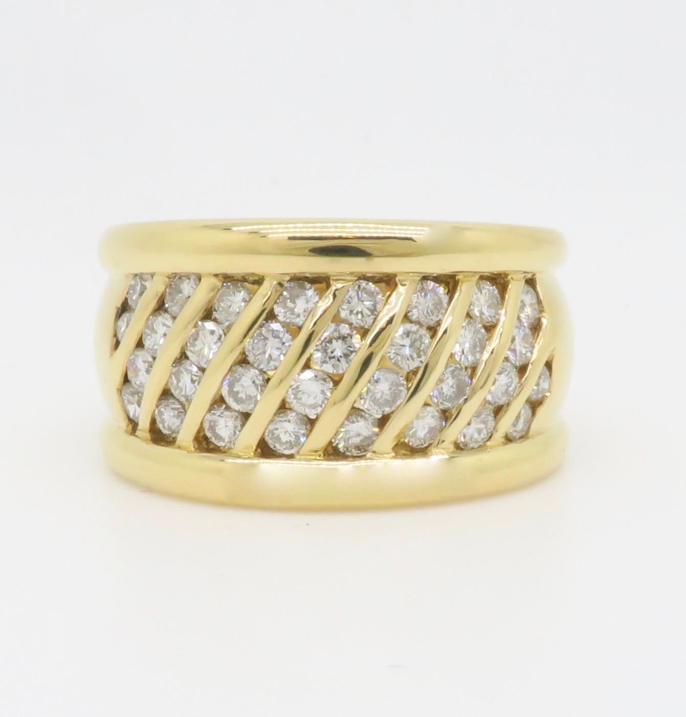18k Wide Yellow Gold Diamond Band Cocktail Ring For Sale 3