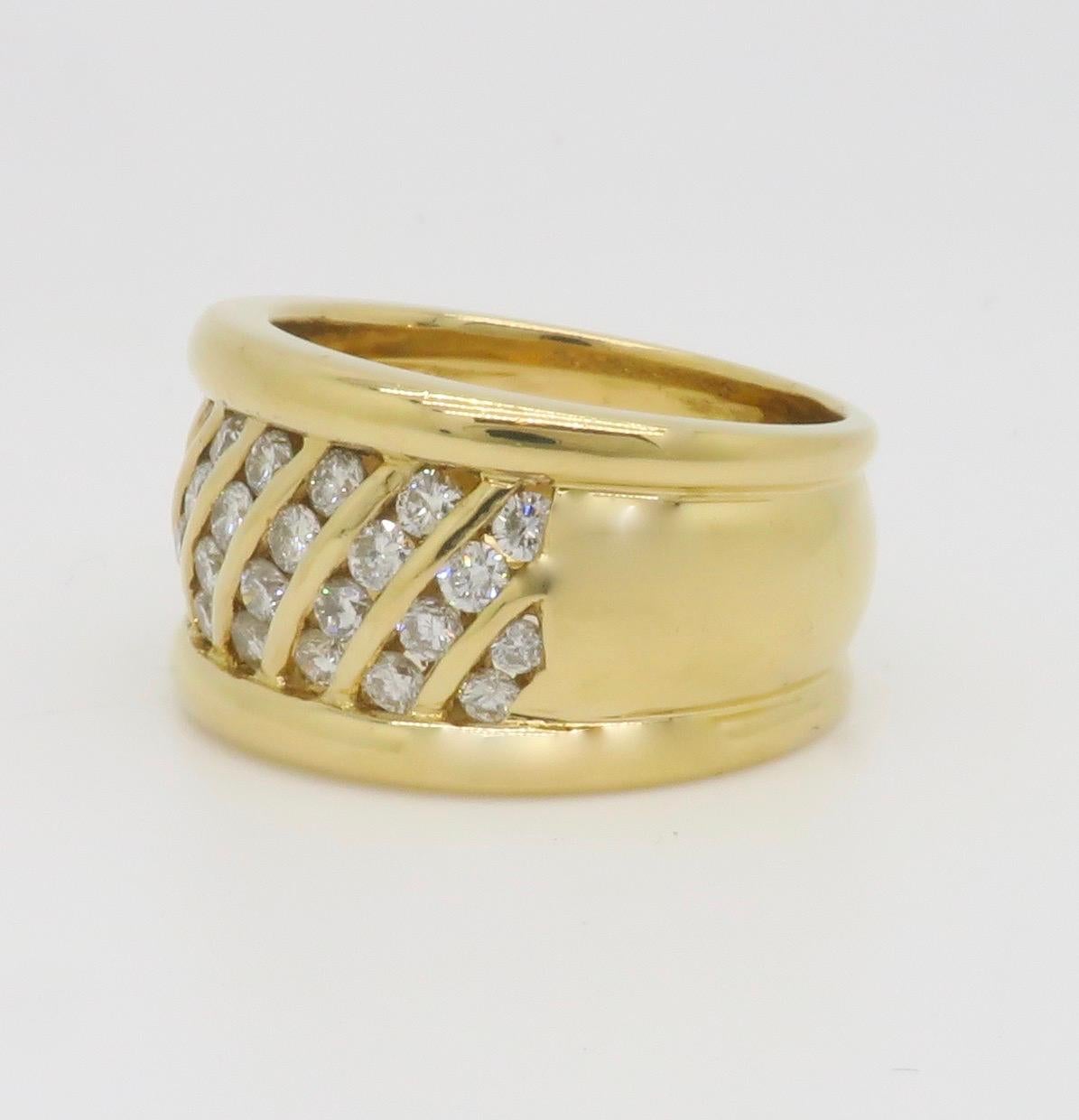 18k Wide Yellow Gold Diamond Band Cocktail Ring For Sale 4