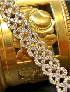 Vintage 18K Woven Design Wide Diamond Bracelet 12.90cttw F Vs 6.80"