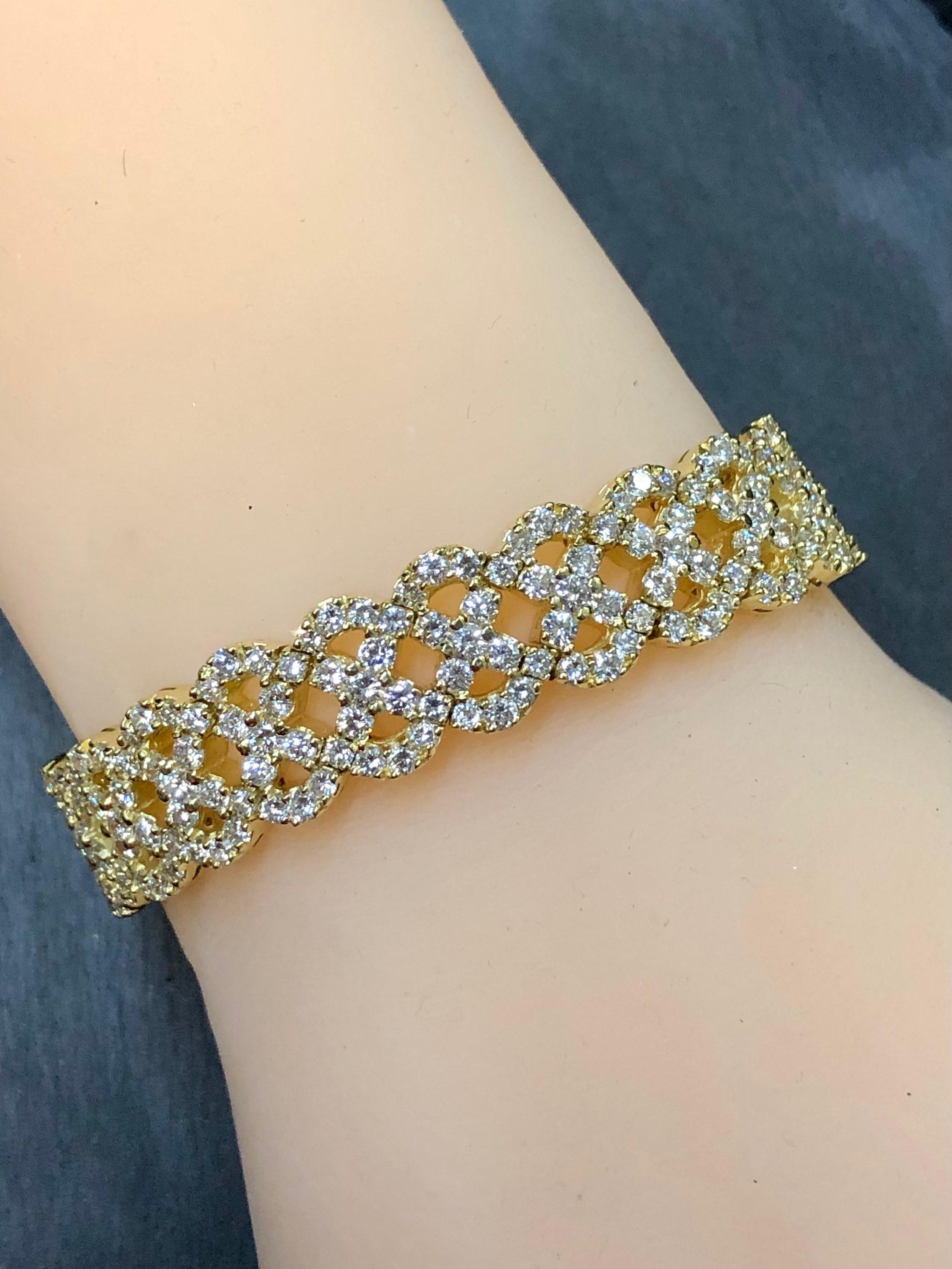Vintage 18 Karat Gelbgold gewebtes breites Diamantarmband 12,90cttw G Vs 6,80