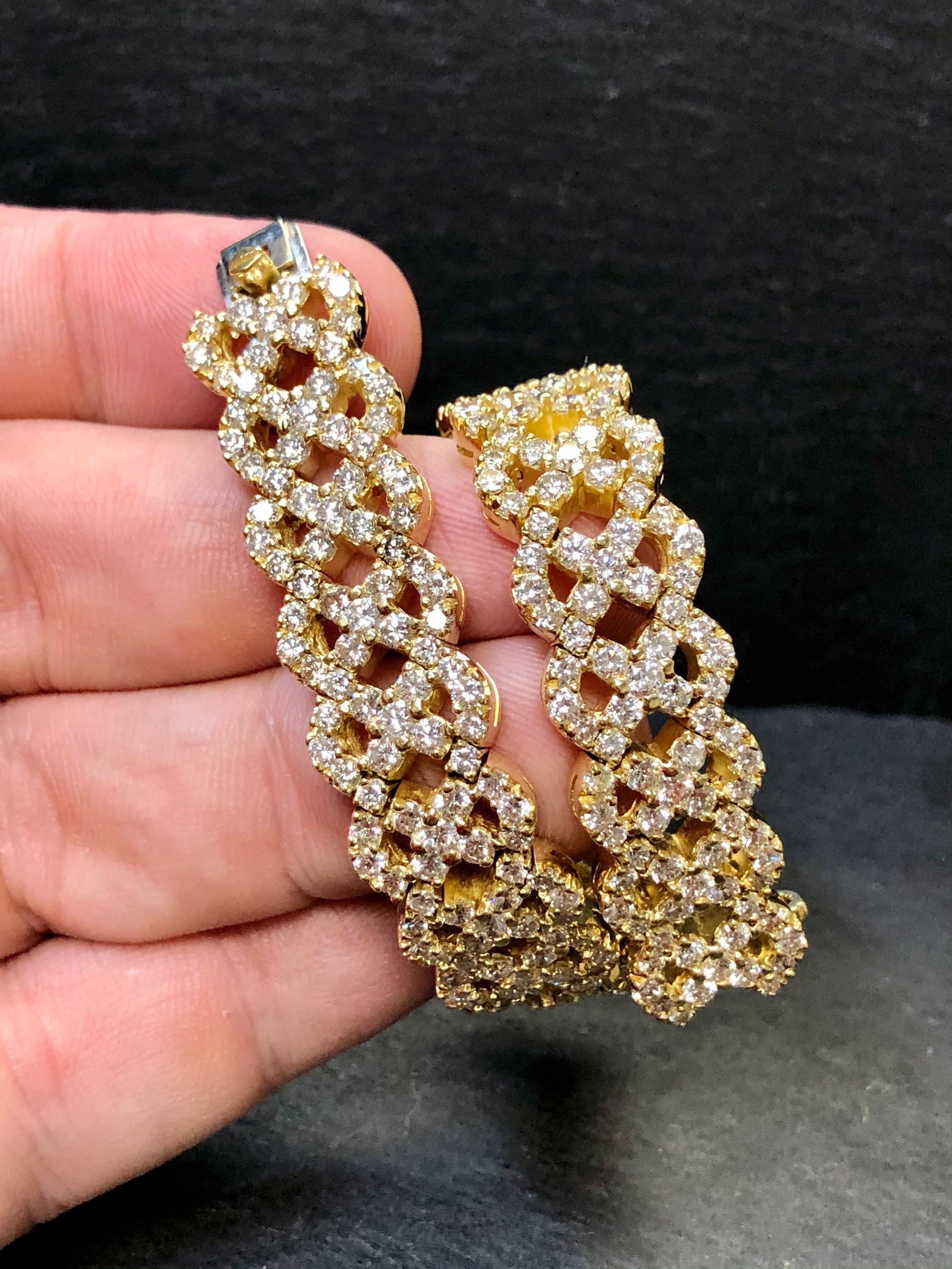 Vintage 18 Karat Gelbgold gewebtes breites Diamantarmband 12,90cttw G Vs 6,80