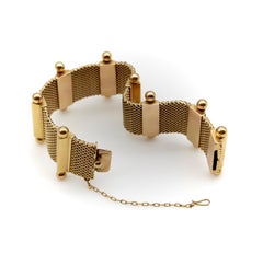 18K Woven Gold Mid-Century Modern  Bracelet with Ball Finials
