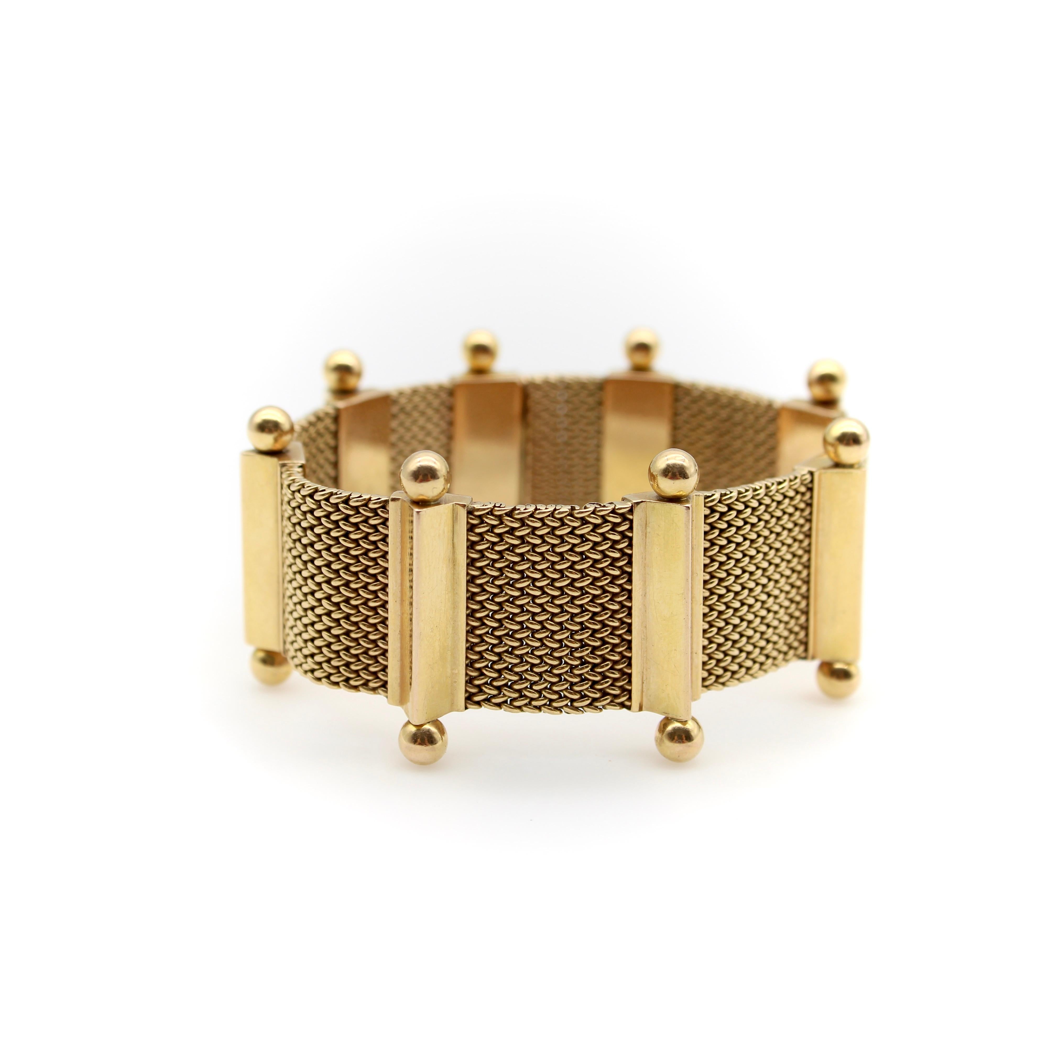 Moderne Or tissé 18 carats, style mi-siècle moderne  Bracelet avec épis de faîtage Ball and Ball en vente