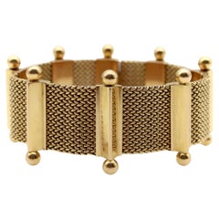 Retro 18K Woven Gold Mid-Century Modern  Bracelet with Ball Finials