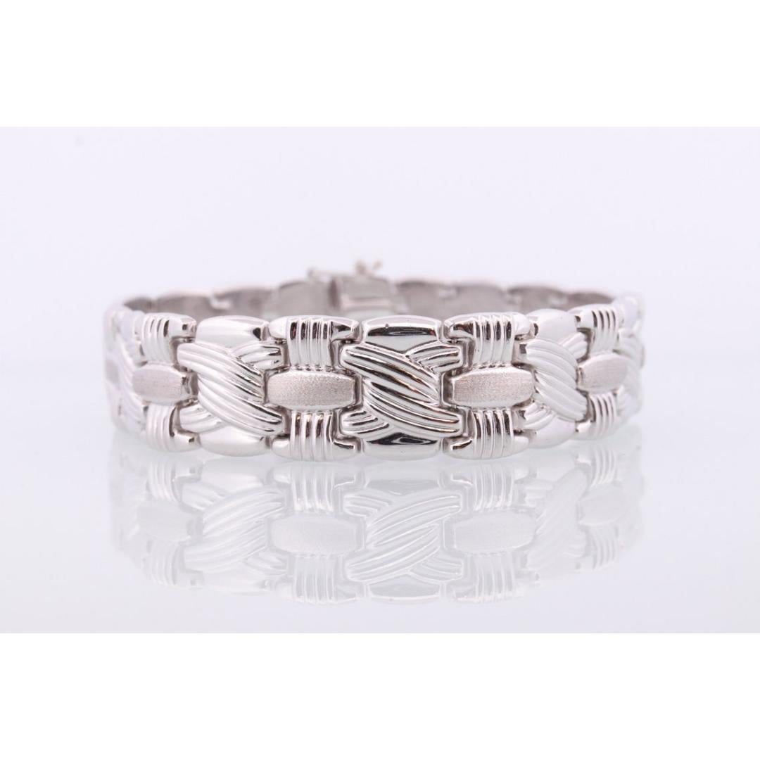 Bracelet à maillons tissés 18 carats. Bracelet à maillons tressés en or blanc 18 carats de RCI, 23 g 7,25 pouces Pour femmes en vente
