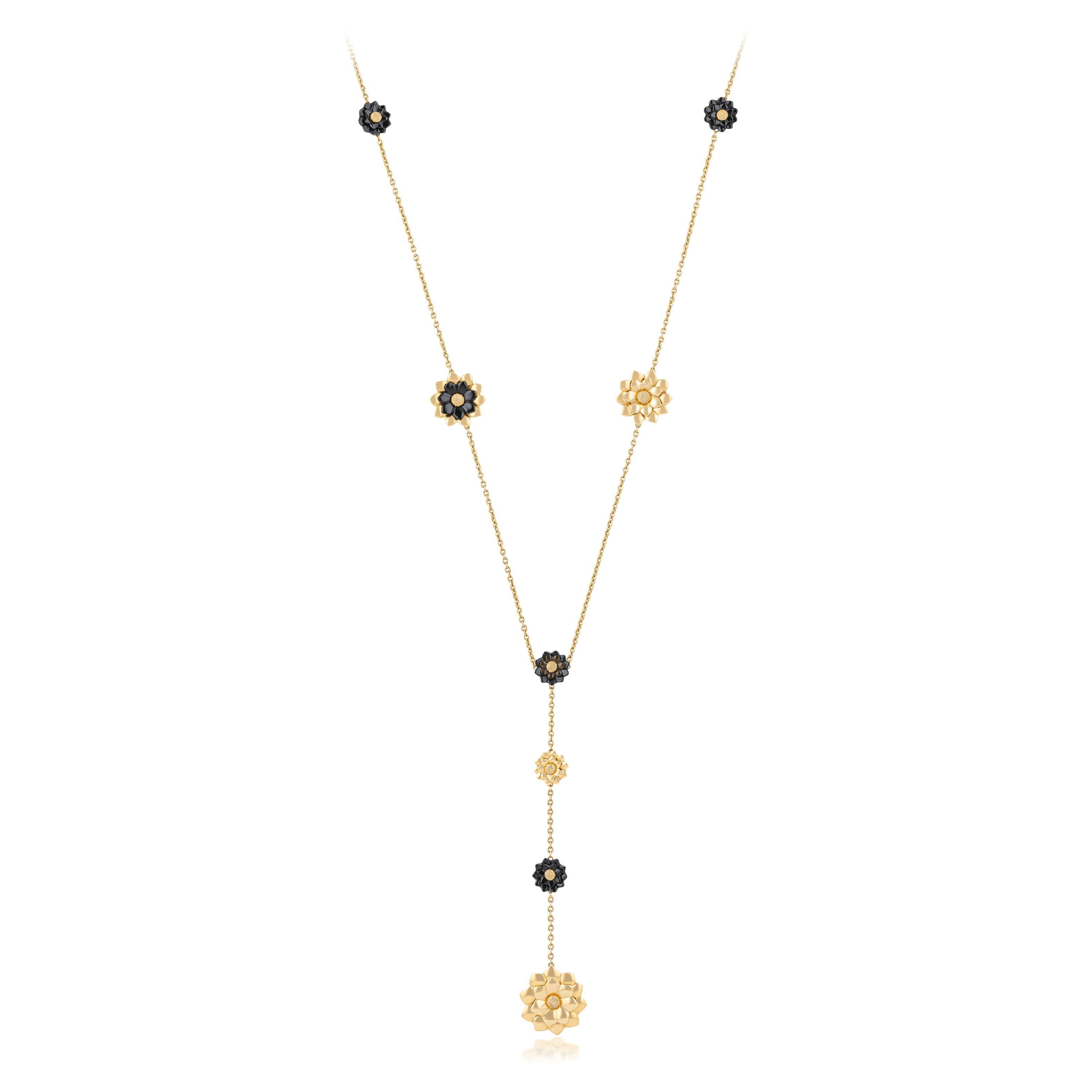 18K Gelbgold Kette Blumenmotiv Emaille Halskette