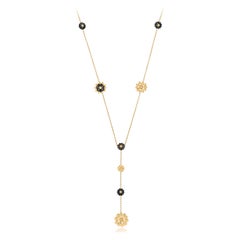18K Gelbgold Kette Blumenmotiv Emaille Halskette