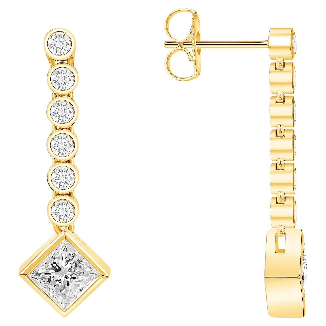 18k Y-Gold Princess Cut Drop Earring, Dangling Earring, Dainty Bridal Jewelry