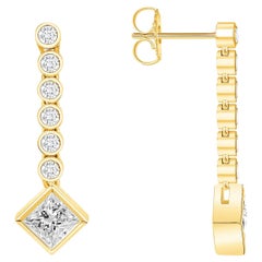 18k Y-Gold Princess Cut Drop Earring, Dangling Earring, Dainty Bridal Jewelry