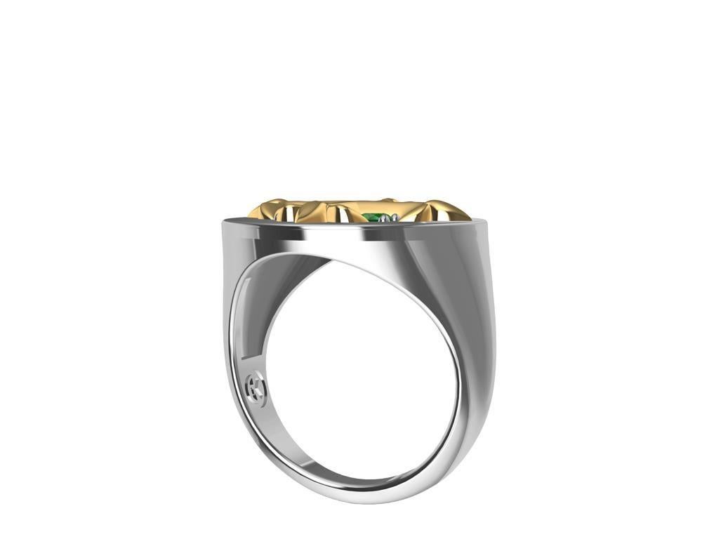 For Sale:  18K Yellow 18K White Fleur-de-Lis Diamond, Sapphire, Ruby Emerald Signet Ring 11
