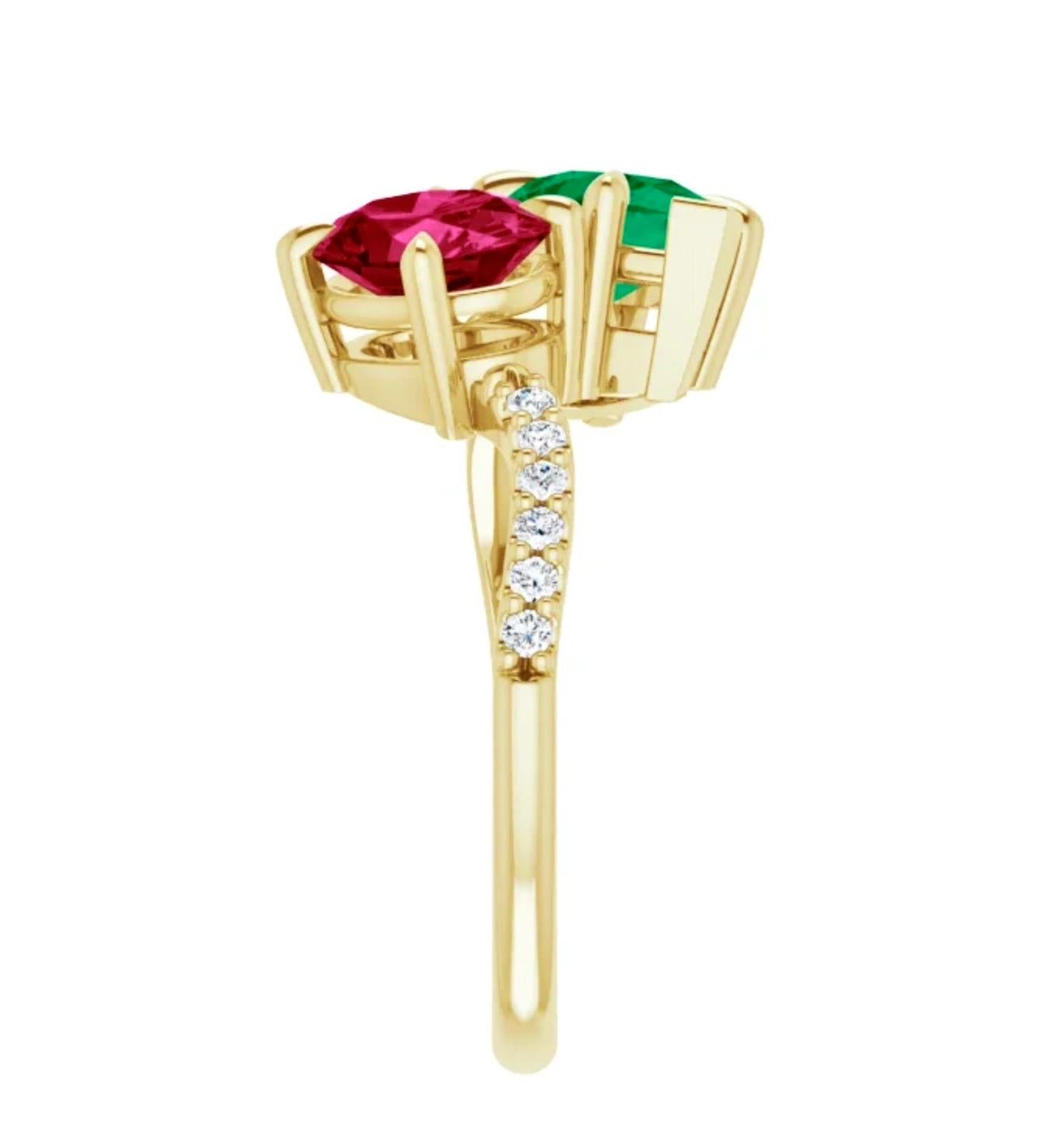 Art Deco Ruby and Emerald Bypass 