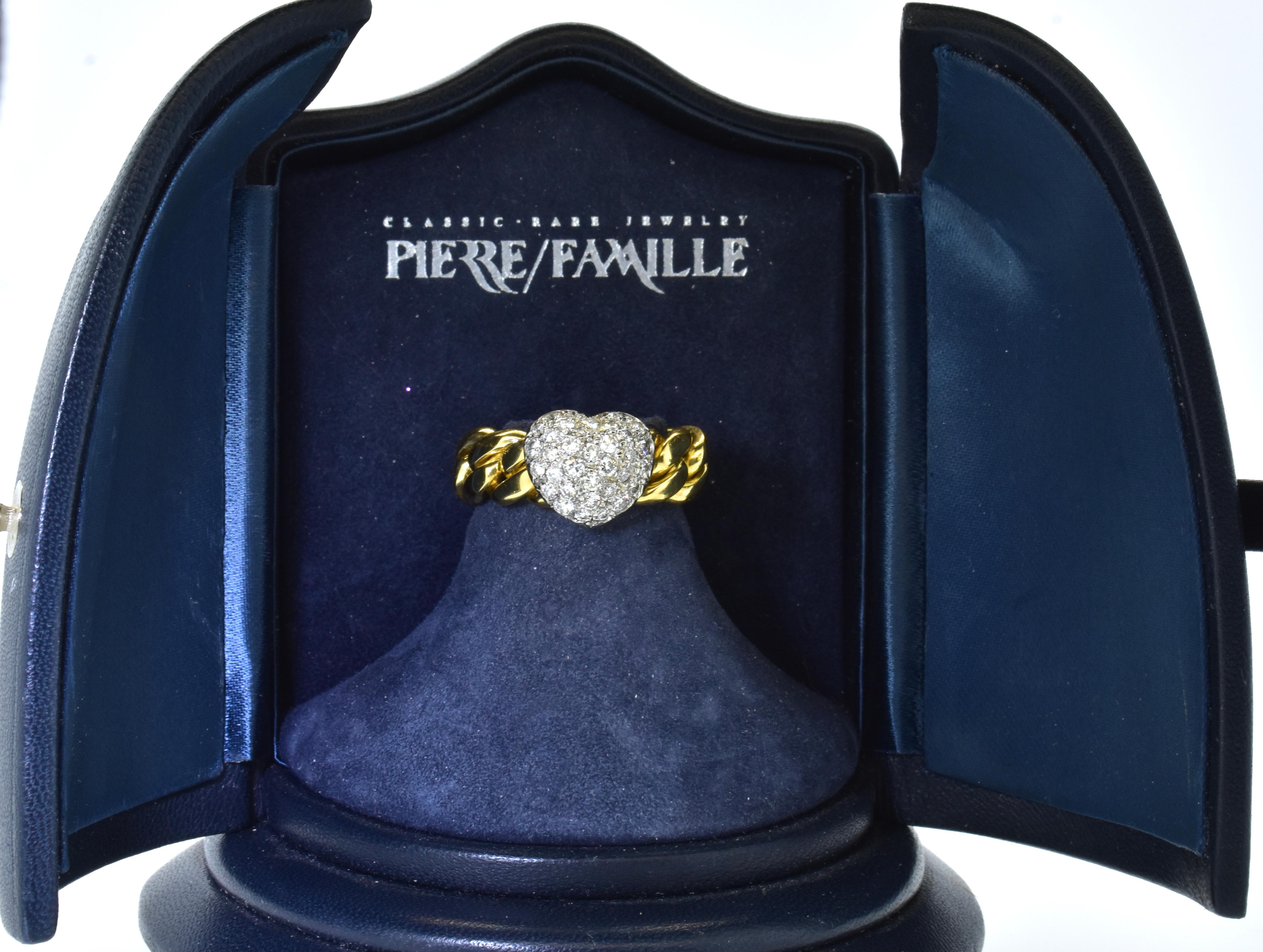 18K Yellow and Platinum Pave Diamond Heart Motif Contemporary Ring 8