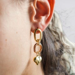 18K Yellow and Rose Gold Heart Charm Drop Earrings, Handcrafted in Brazil